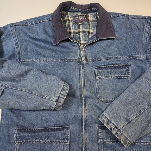 Coleman Outdoor Men's L VTG Denim Chore Jacket Lined Corduroy Collar Distressed - Picture 5 of 15